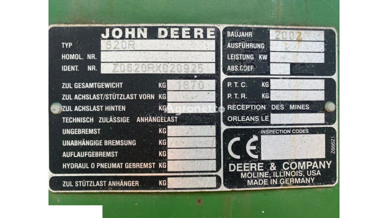 John Deere 620r sensors paredzēts John Deere 620r graudu hedera